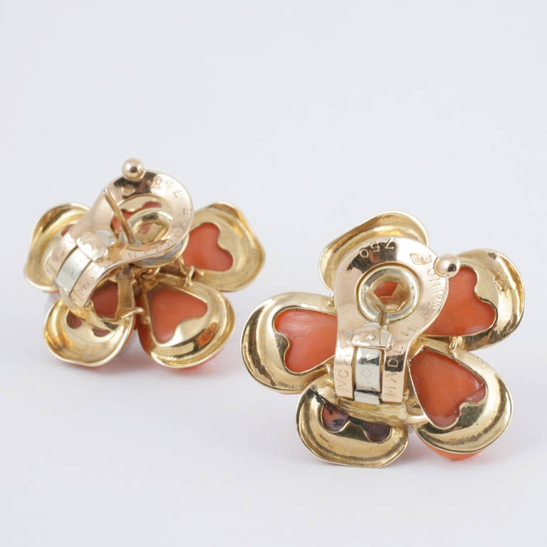 Van Cleef & Arpels Coral Diamond Gold Clematis Earrings
