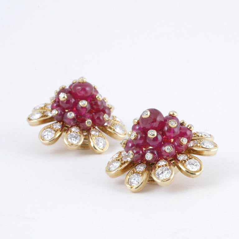 Women's Ruby Bead Diamond Gold Convertible Earrings