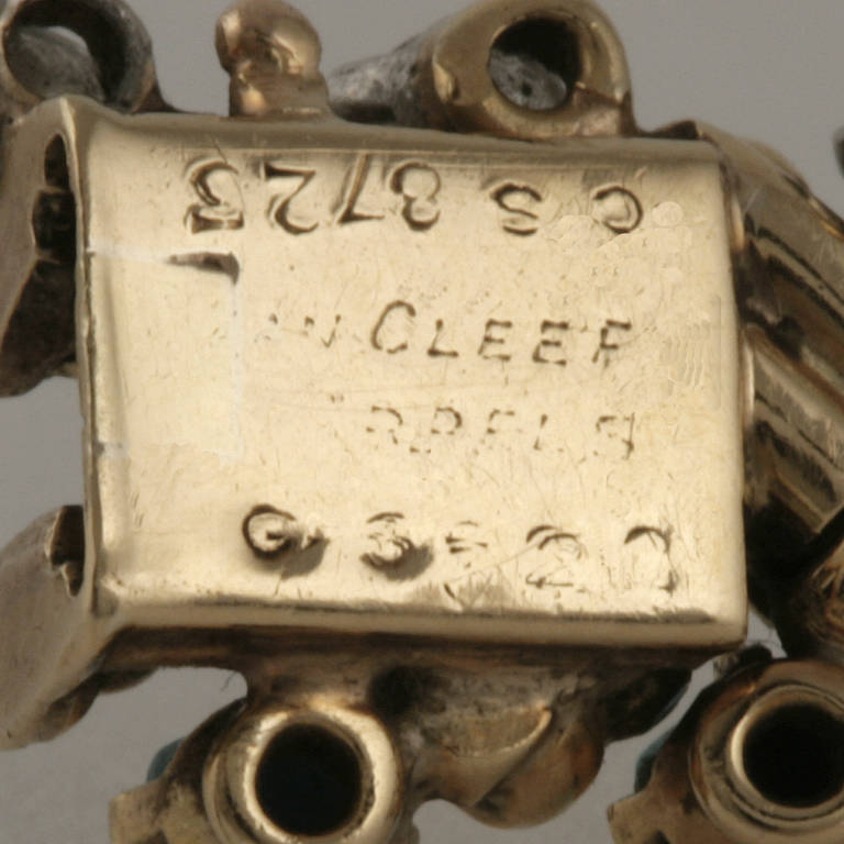 Van Cleef & Arpels 1950s Turquoise Diamond Gold Link Bracelet 1