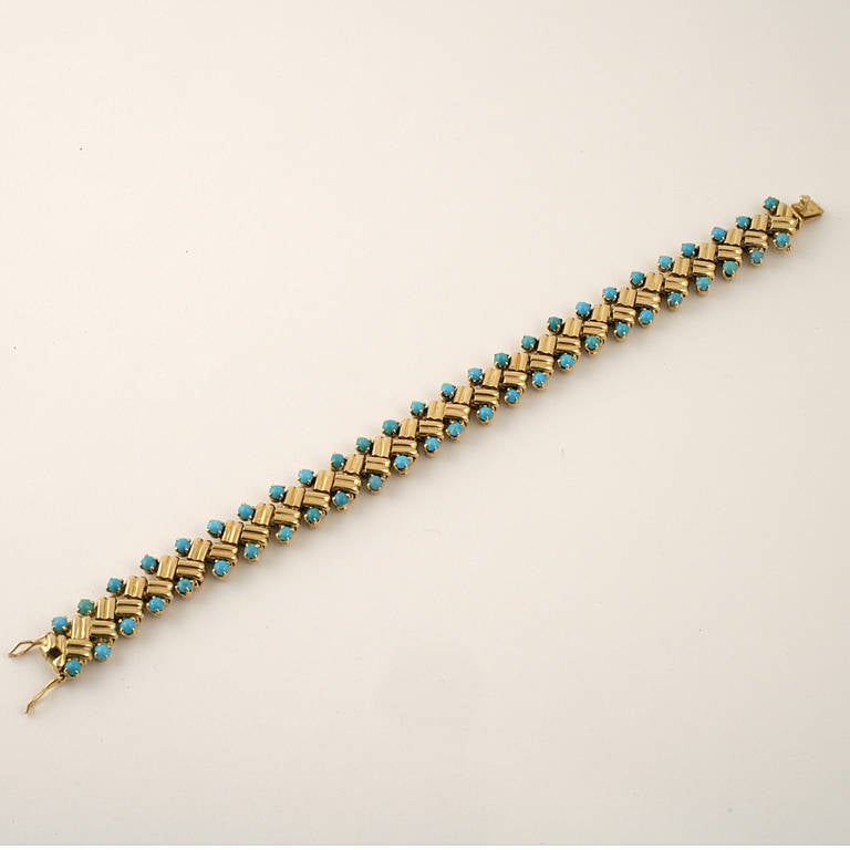 Women's Van Cleef & Arpels 1950's Turquoise and Gold Link Bracelet