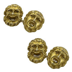 Antique Classical Tragedy and Comedy Gold Cuff Links