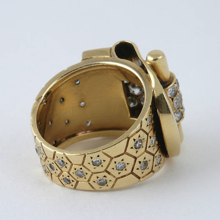 Retro Van Cleef & Arpels Ludo Hexagone Diamond Gold Ring