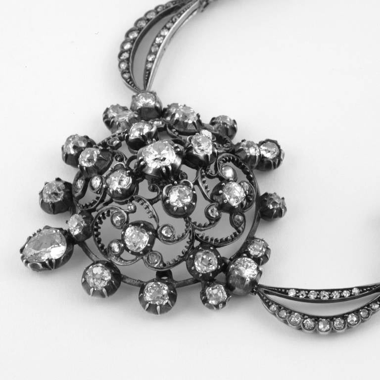 Women's Antique Diamond Silver-Topped Gold Necklace