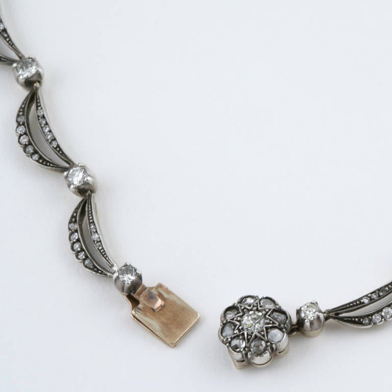 Antique Diamond Silver-Topped Gold Necklace In Excellent Condition In New York, NY