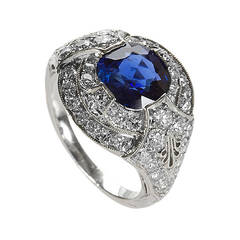 Art Deco Sapphire Diamond Platinum Cluster Ring