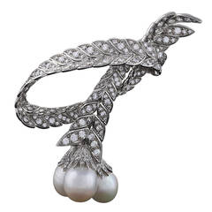 Pierre Sterlé Paris Mid-20th Century Diamond South Sea Pearl Platinum Brooch 8