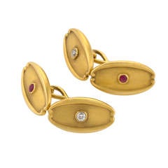 Tiffany & Co. Art Nouveau Diamond Ruby Gold Cuff Links