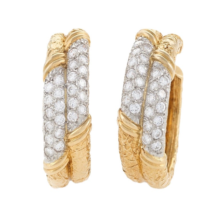 Van Cleef & Arpels Diamond Gold Platinum Hoop Earrings