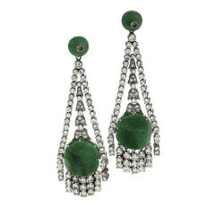 Antique Art Deco Diamond Jadite Jade Platinum Earrings
