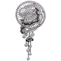 Art Deco Onyx Diamond Platinum Brooch 1