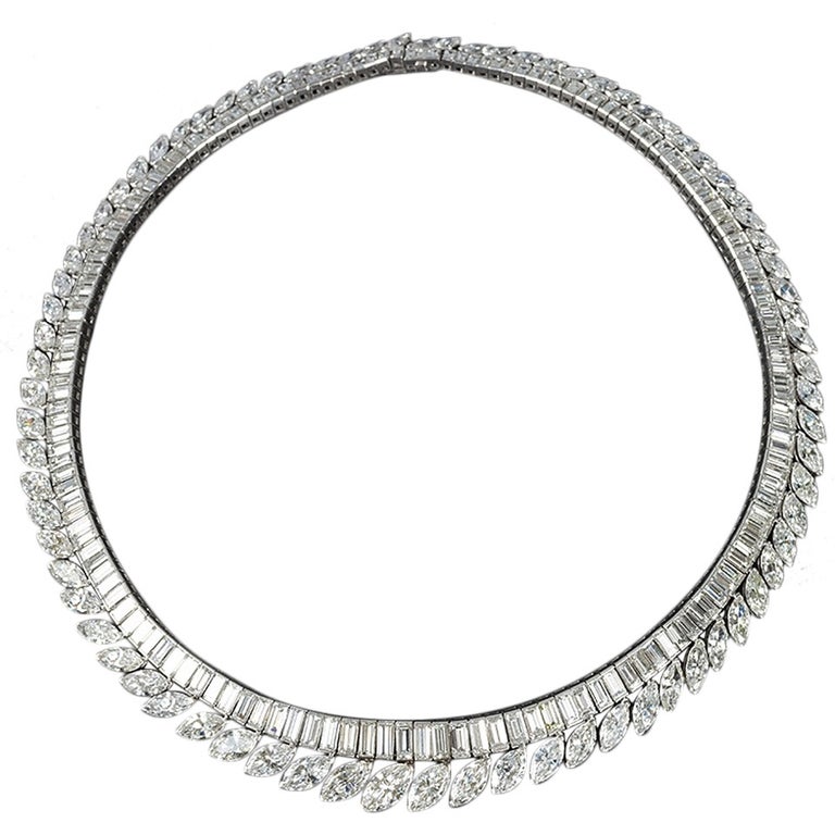 Baguette and Marquise Diamond Eternity Collar Necklace For Sale at 1stDibs