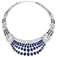 French Mid-20th Century Sapphire Diamond and Platinum Necklace 8
