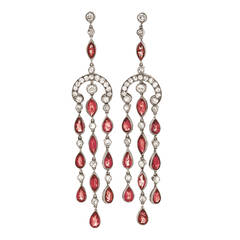 Antique French Art Deco Ruby Diamond Earrings