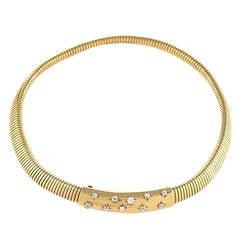 Van Cleef & Arpels Retro Tubogas Diamond Gold Necklace