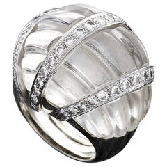 David Webb Rock Crystal Diamond Platinum Bombe Ring 2