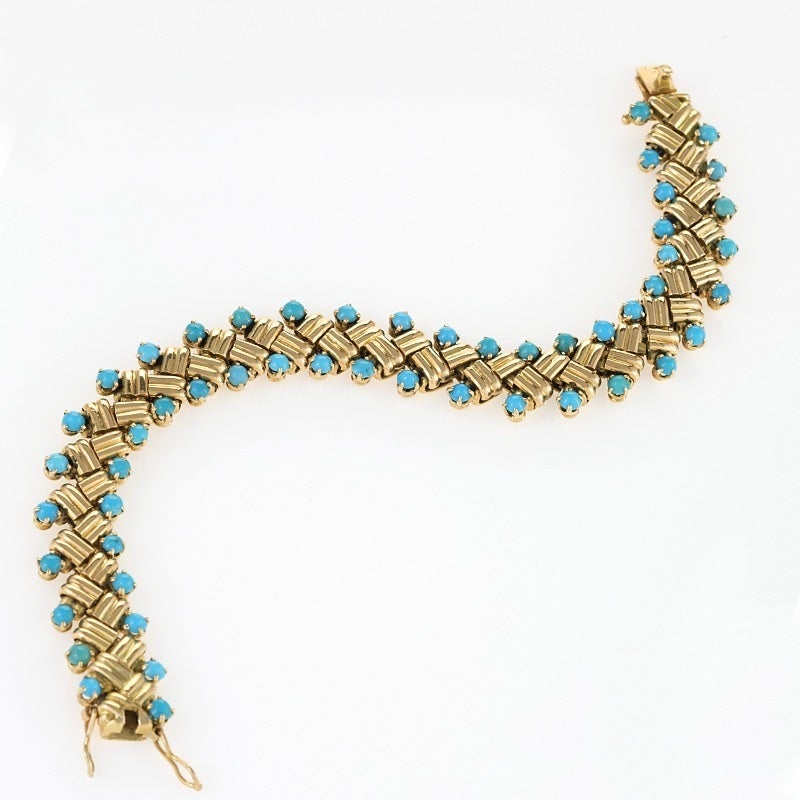 Van Cleef & Arpels 1950's Turquoise and Gold Link Bracelet In Excellent Condition In New York, NY