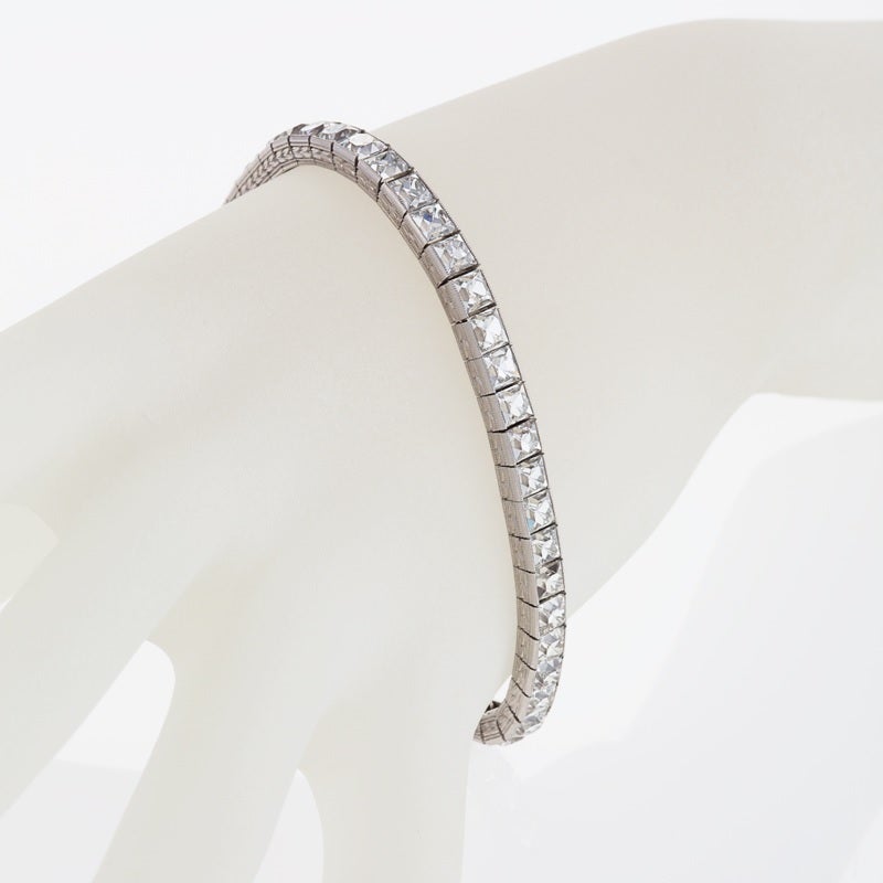 Tiffany & Co. Art Deco French Cut Diamond and Platinum Line Bracelet In Excellent Condition In New York, NY