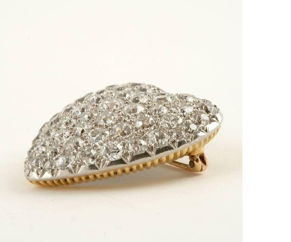 Women's Antique Diamond, Gold and Silver Pendant Heart Brooch