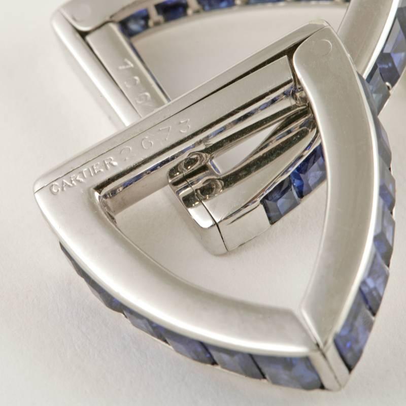 Cartier Mid-20th Century Sapphire and Gold ‘Stirrup’ Cuff Links 1