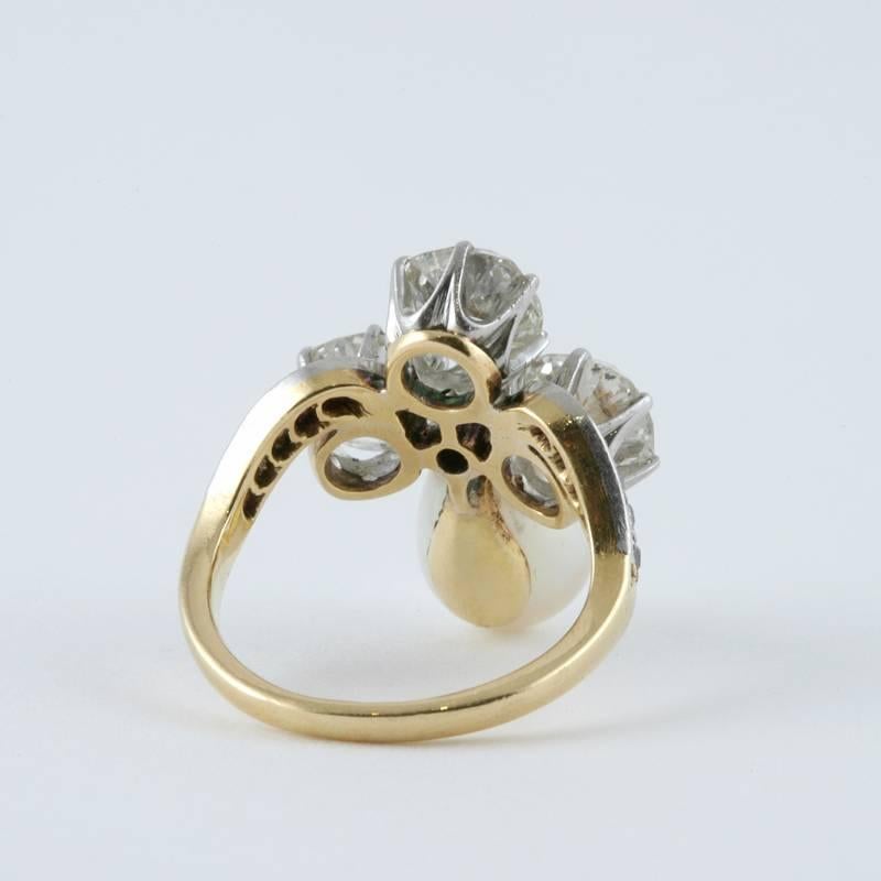Women's Marcus & Co. Early 20th Century Natural Pearl Diamond Platinum and Gold Ring