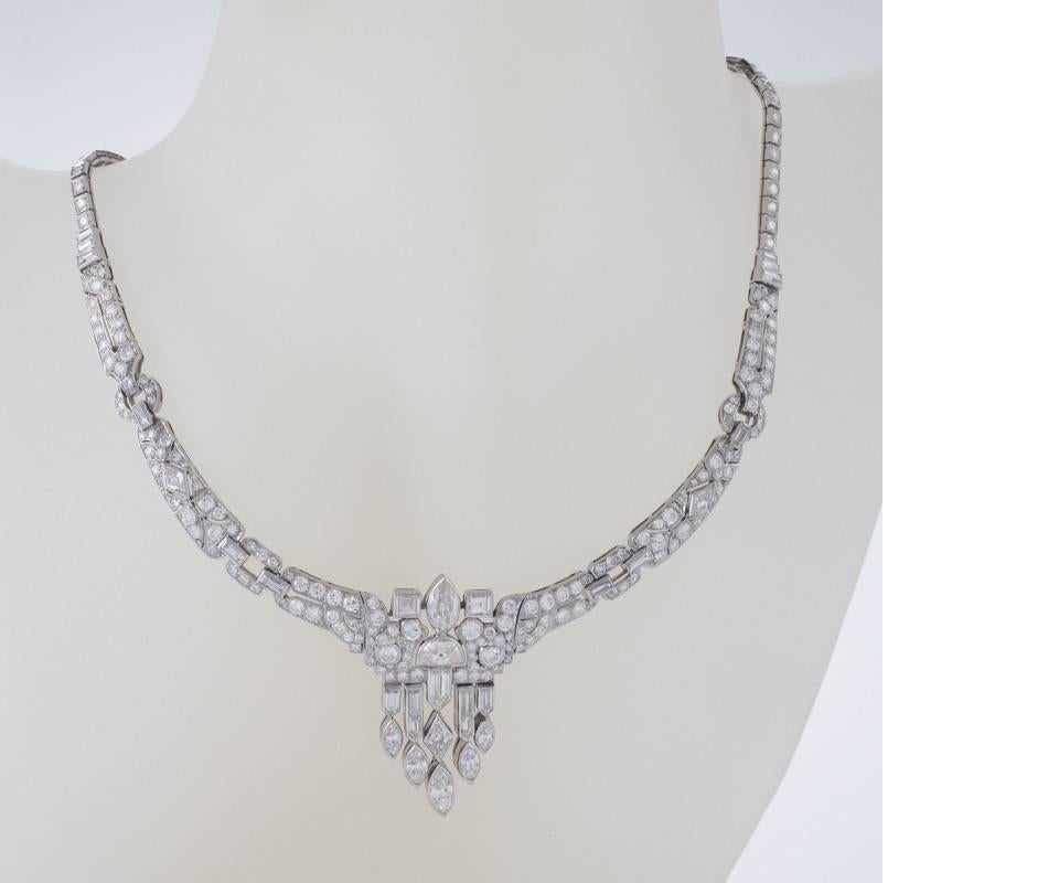 Art Deco Multi-Cut Diamond Tassel Collar Necklace 