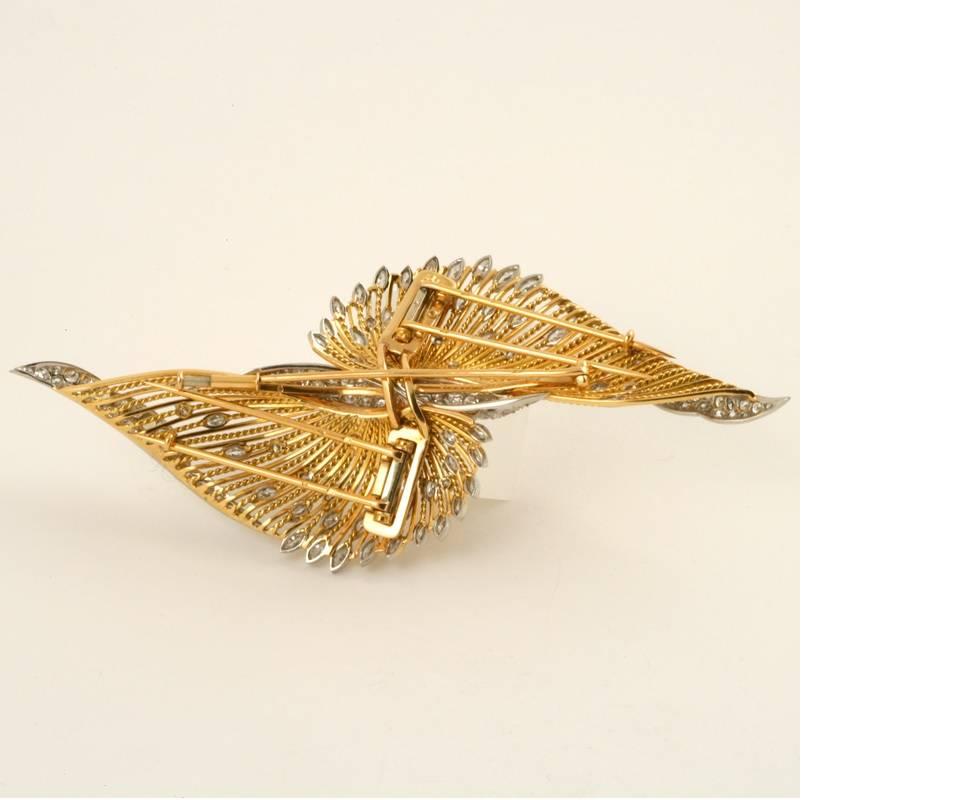 Women's Pair Pierre Sterlé 1950's Diamond Gold Platinum Clip Brooches