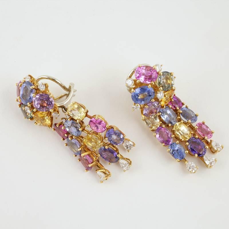 Women's Meister Swiss 1980s Sapphire Diamond Gold Earrings