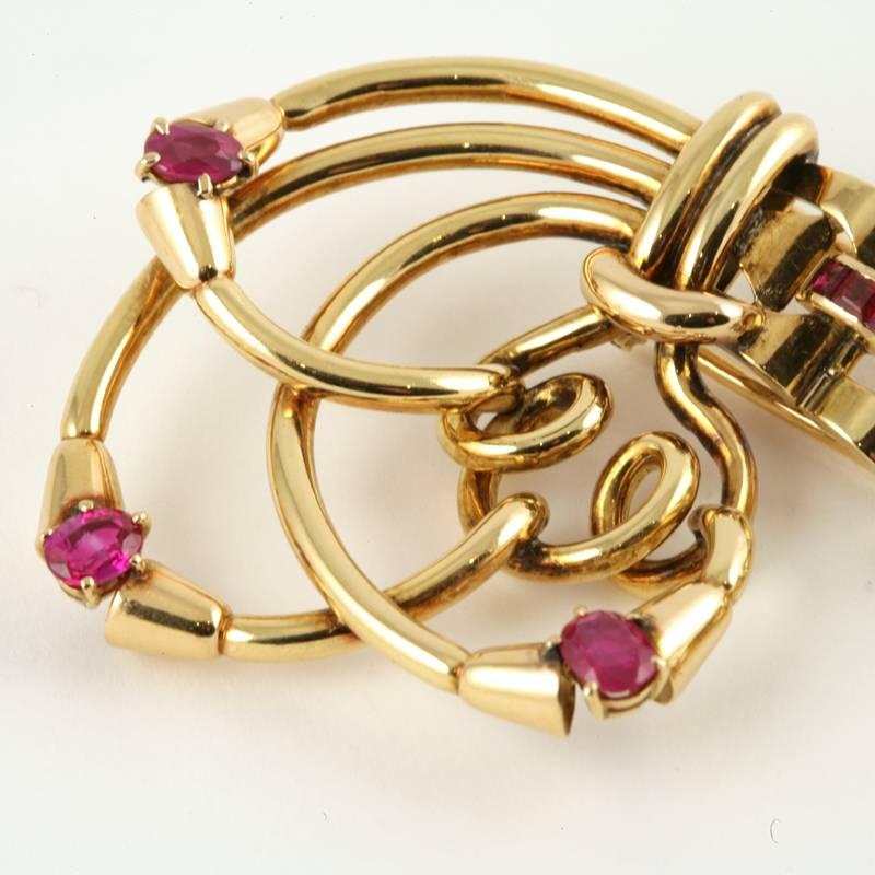Mellerio dits Meller French Retro Gold and Ruby Brooch  2