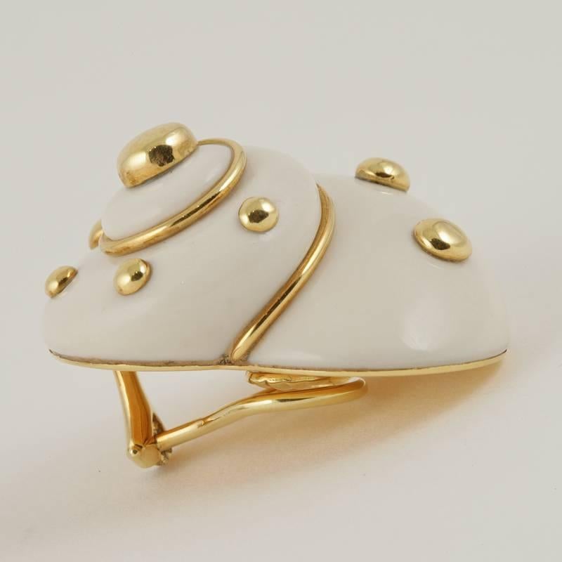 Women's Verdura  Cachalong Opal and Gold Snail Shell Earrings