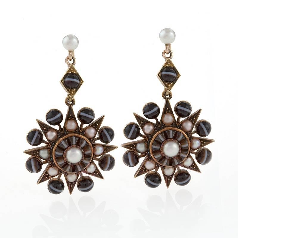 Victorian Demi-Parure of Banded Agate and Pearl In Excellent Condition In New York, NY