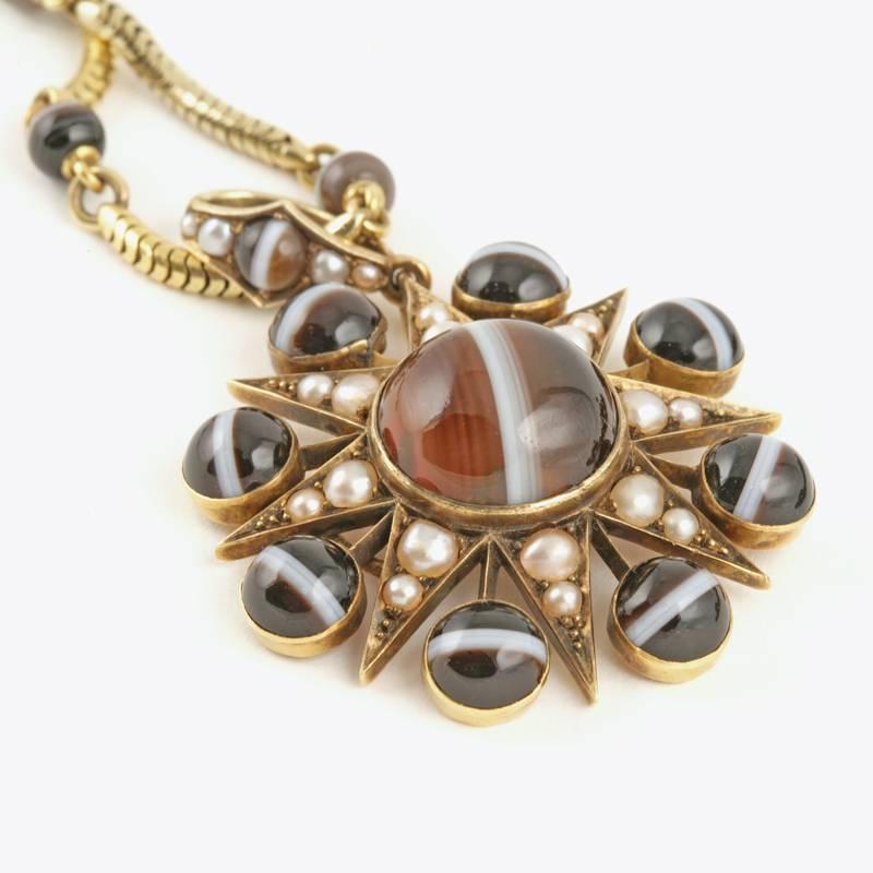 Victorian Demi-Parure of Banded Agate and Pearl 5