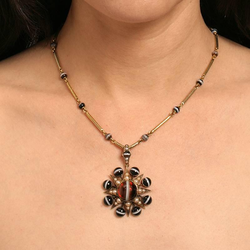 Victorian Demi-Parure of Banded Agate and Pearl 6