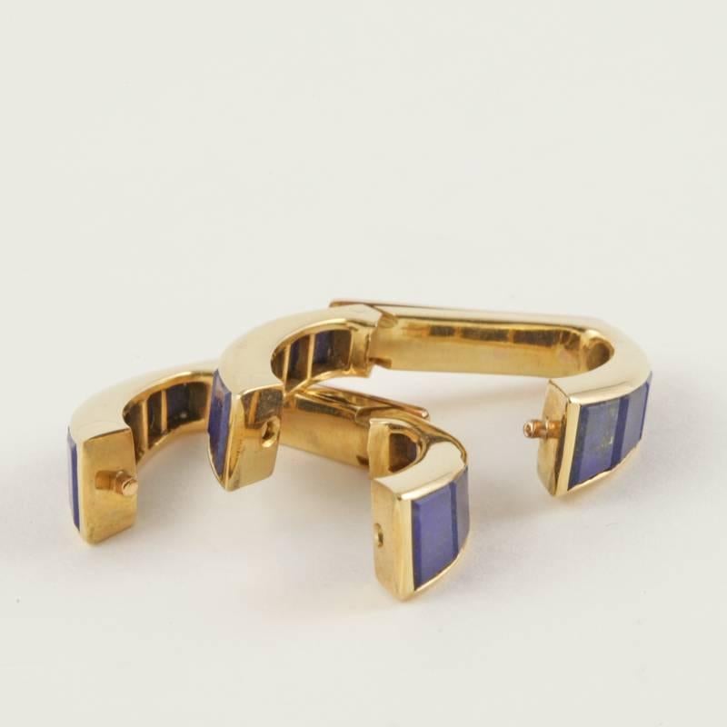 Men's Jean Ferrière French Mid-20th Century Lapiz Lazuli and Gold Stirrup Cuff Links
