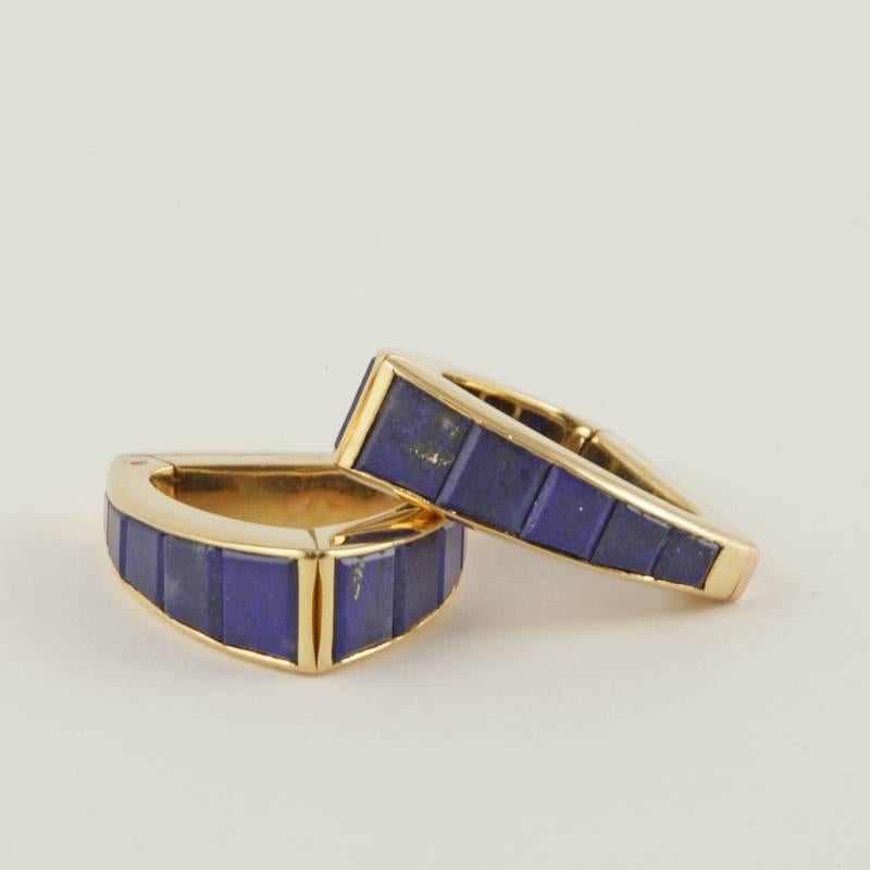 Jean Ferrière French Mid-20th Century Lapiz Lazuli and Gold Stirrup Cuff Links 1