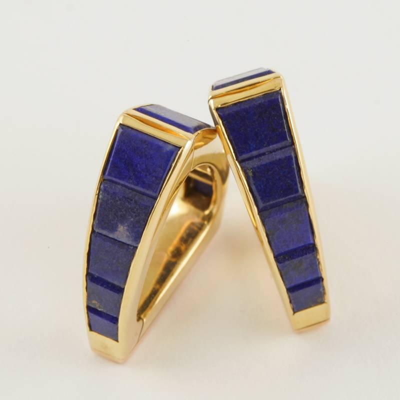 Jean Ferrière French Mid-20th Century Lapiz Lazuli and Gold Stirrup Cuff Links 2