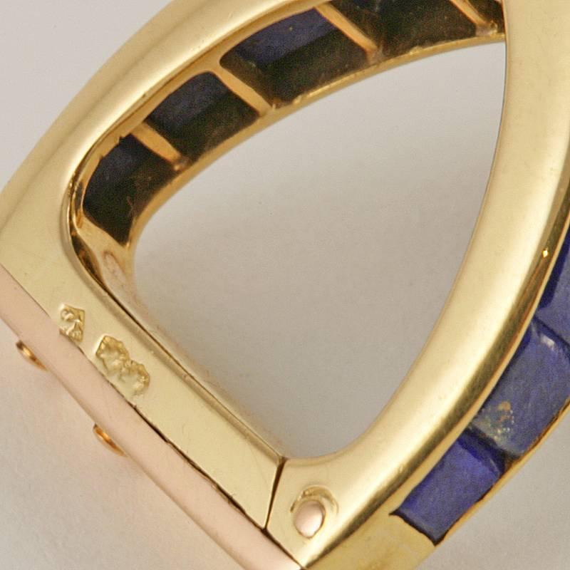 Jean Ferrière French Mid-20th Century Lapiz Lazuli and Gold Stirrup Cuff Links 3