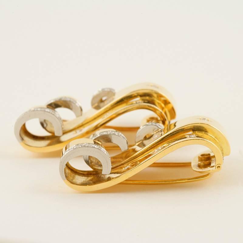 French Retro Diamond Gold and Platinum Pair of  Brooches 1