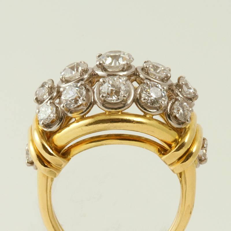 Women's Van Cleef & Arpels Paris Retro Diamond Gold Platinum Bombé Ring