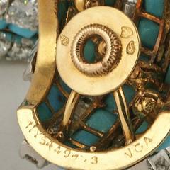 Van Cleef & Arpels 1960's Turquoise Diamond Gold Platinum Earrings