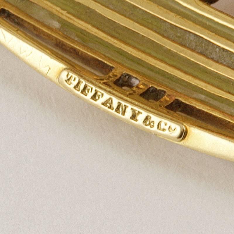 Arts and Crafts Louis Comfort Tiffany Rubelite Tourmaline Plique-a-Jour Enamel Gold Brooch
