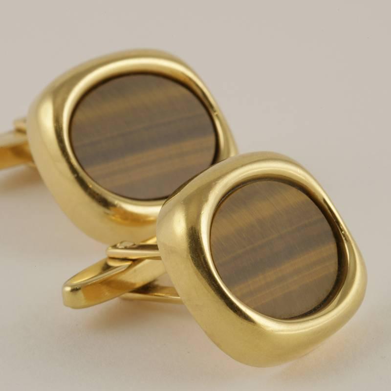 Sannit & Stein London 1970's Tiger Eye and Gold Cuff Links 1