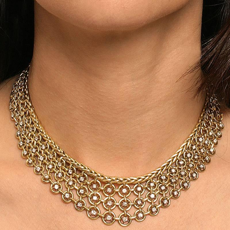 Sterlé Paris Mid-20th Century Diamond Gold Bib Necklace In Excellent Condition In New York, NY