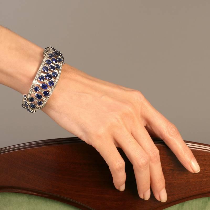 Women's Boucheron Paris Untreated Sapphire and Diamond Bracelet  For Sale