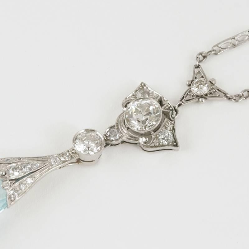 Women's Edwardian Aquamarine Diamond Platinum Necklace