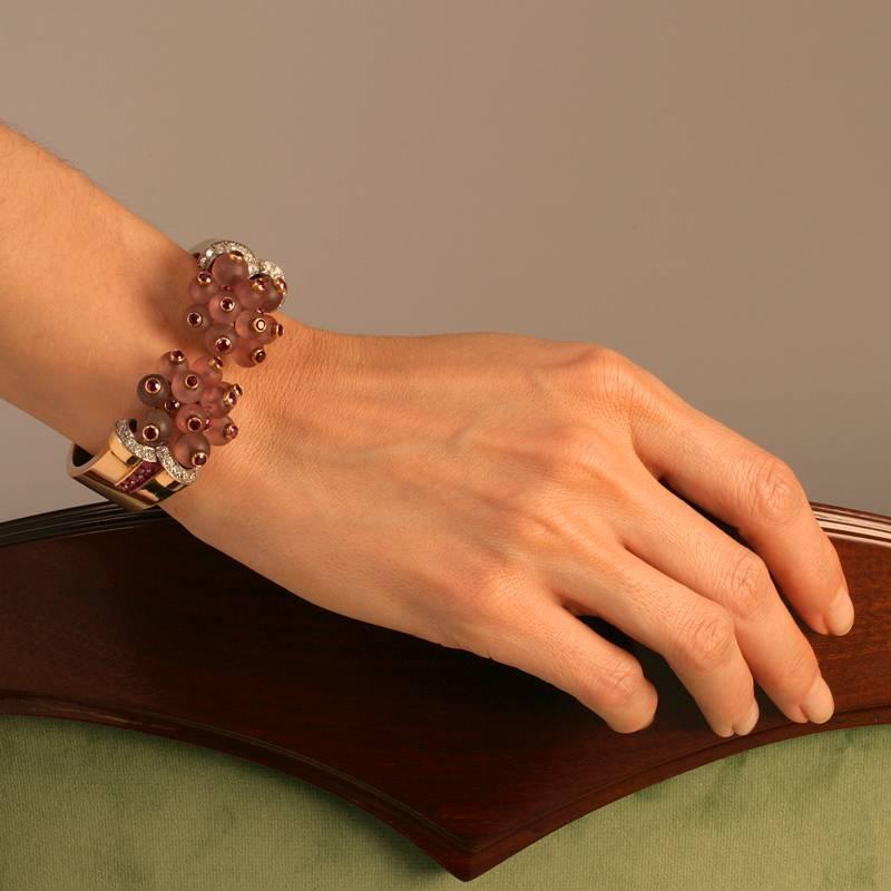 Georges Verger Rose Quartz and Ruby Cuff  For Sale 3