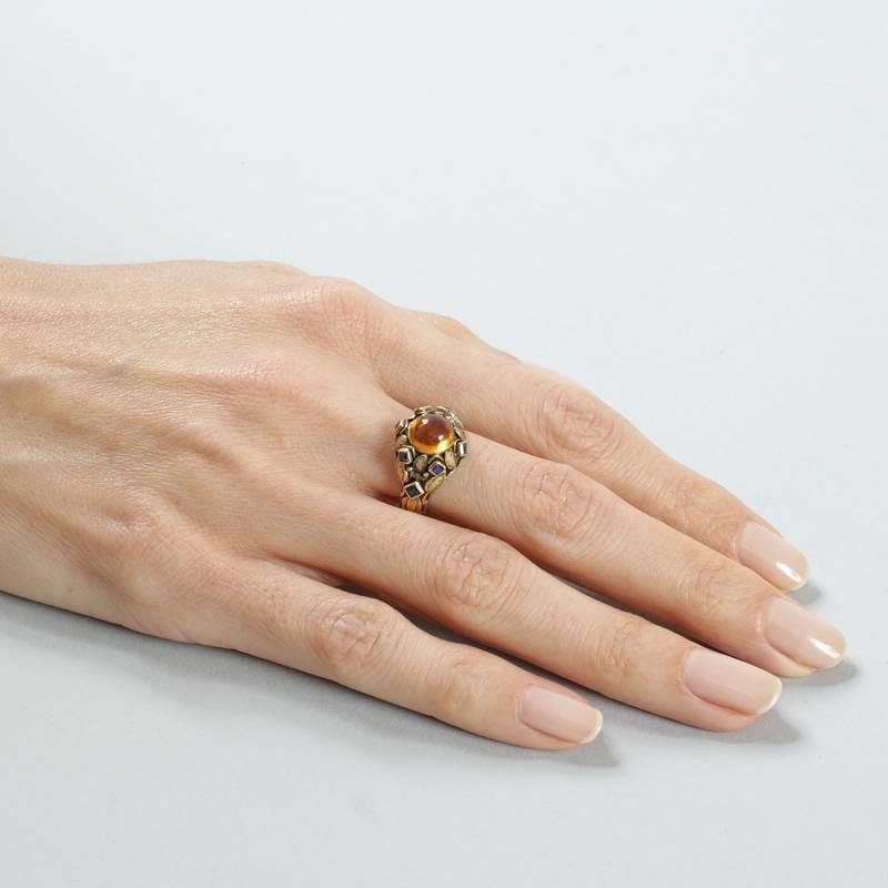 Arts and Crafts Citrine, Sapphire and Gold Ring In Excellent Condition In New York, NY