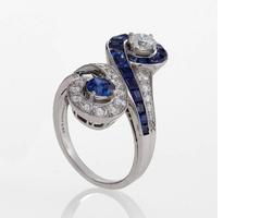 Tiffany & Co. 1950's Diamond, Sapphire & Platinum ‘Moi et Toi’  Ring