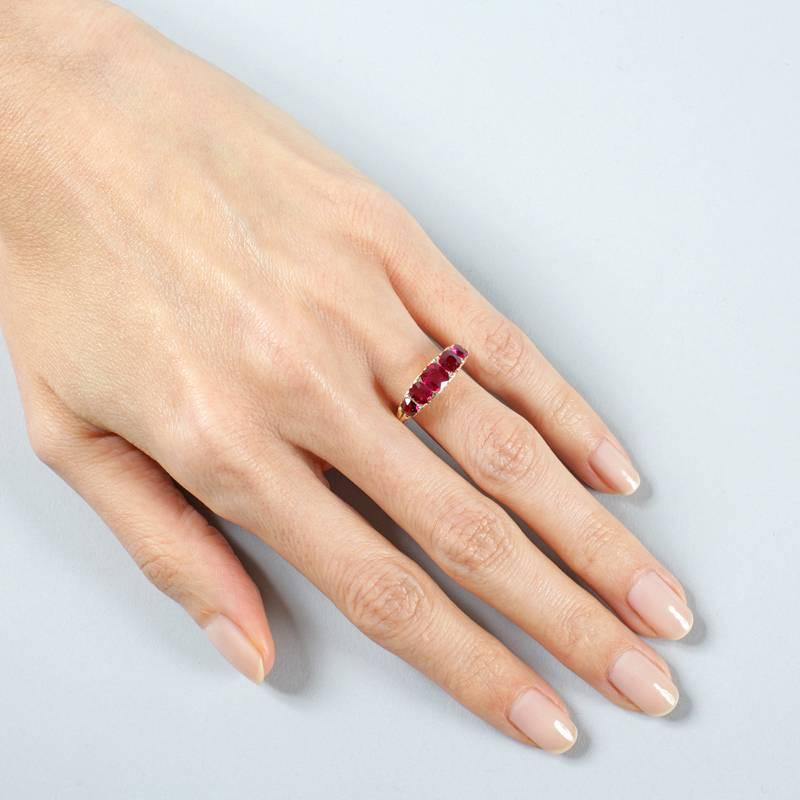 Women's Antique English Ruby and Gold Five Stone Ring