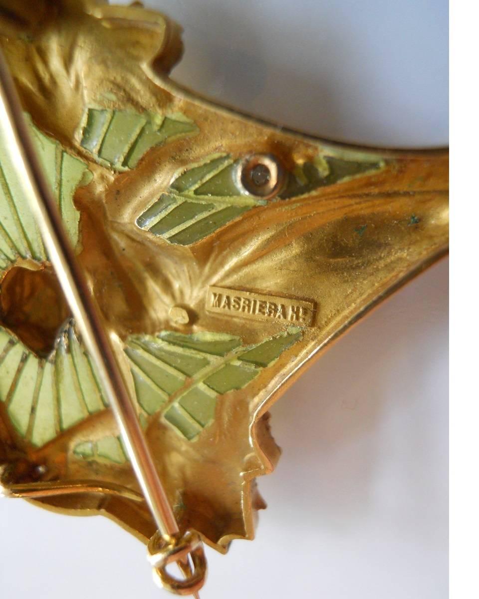 Luis Masriera Jugendstil-Emaille-Perlen-Diamant-Gold-Anhänger (Art nouveau)