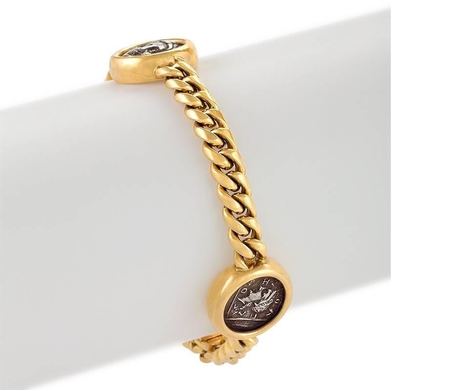 Bulgari Late 20th Century Italian Ancient Coin and Gold Curb Link Bracelet In Excellent Condition In New York, NY